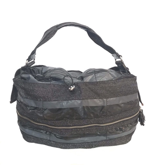 Juicy Couture Handbags - Juicy Couture gray black silver striped zipper closure purse shoulder bag
